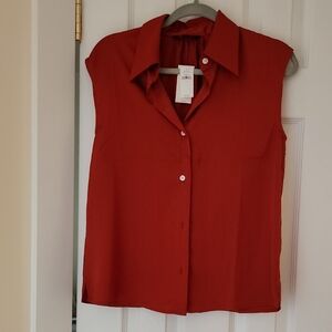 Banana Republic Rich Red Sleeveless Button-Down Shirt